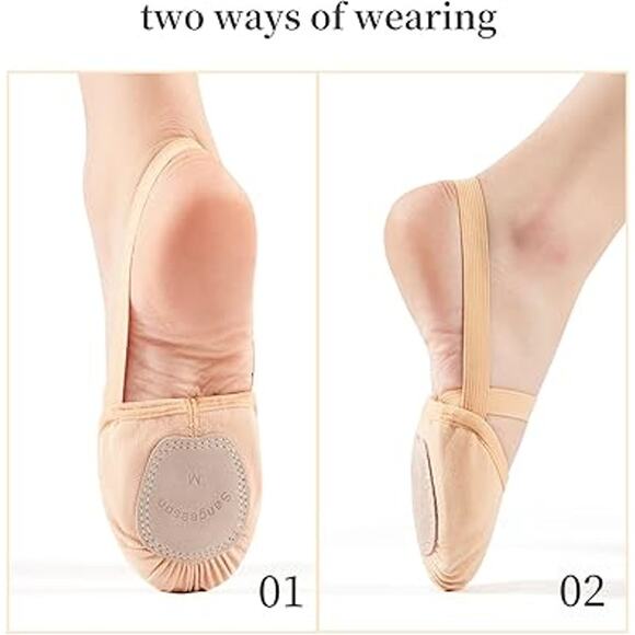 New Sangeeson Womens Medium Tan Half Sole Stretch Canvas Ballet Dance Shoes - Picture 4 of 5